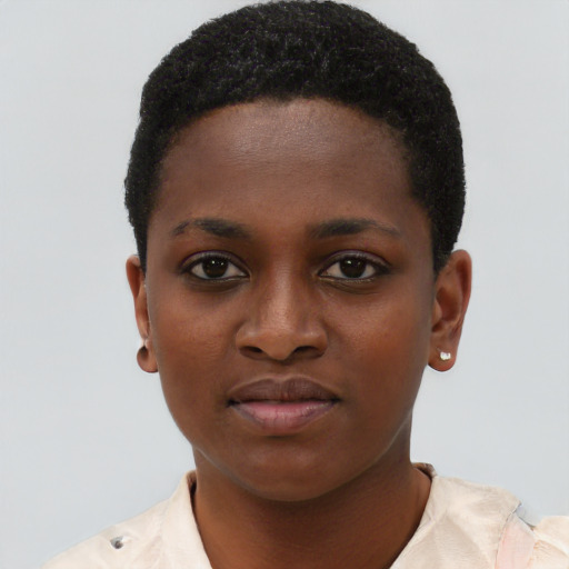 Neutral black young-adult female with short  brown hair and brown eyes