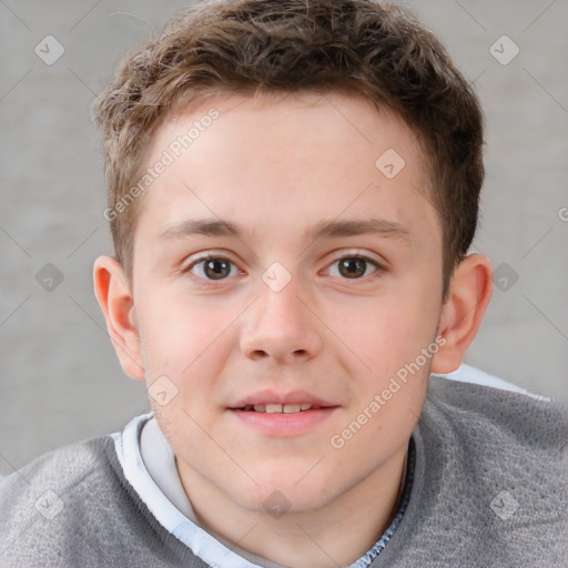 Joyful white child male with short  brown hair and brown eyes