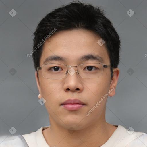 Neutral asian young-adult male with short  brown hair and brown eyes