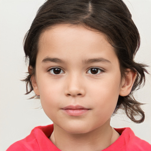 Neutral white child female with medium  brown hair and brown eyes