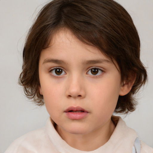 Neutral white child female with medium  brown hair and brown eyes