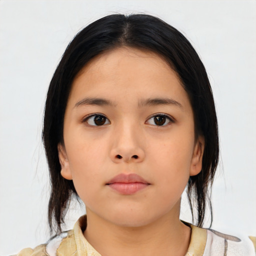 Neutral asian child female with medium  brown hair and brown eyes