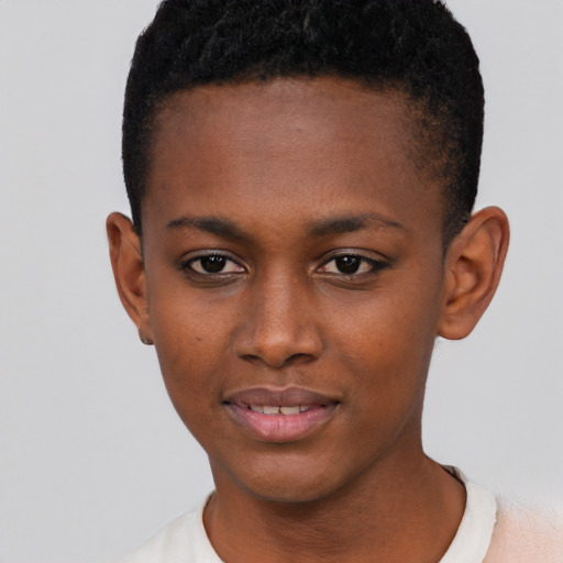 Neutral black young-adult female with short  brown hair and brown eyes
