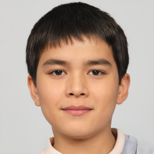 Neutral asian child male with short  brown hair and brown eyes