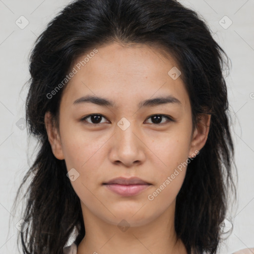 Neutral asian young-adult female with medium  brown hair and brown eyes