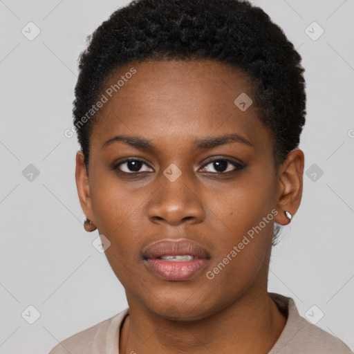 Neutral black young-adult female with short  brown hair and brown eyes