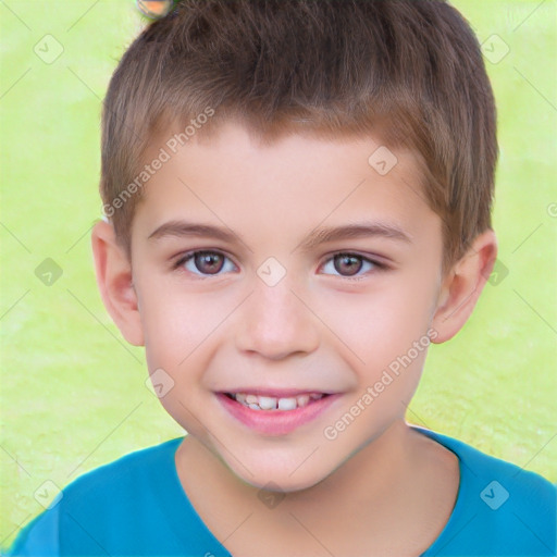 Joyful white child male with short  brown hair and brown eyes