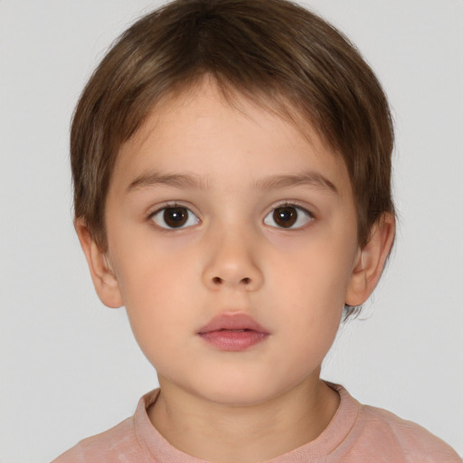 Neutral white child female with short  brown hair and brown eyes