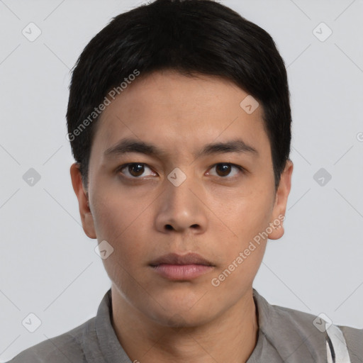 Neutral asian young-adult male with short  black hair and brown eyes