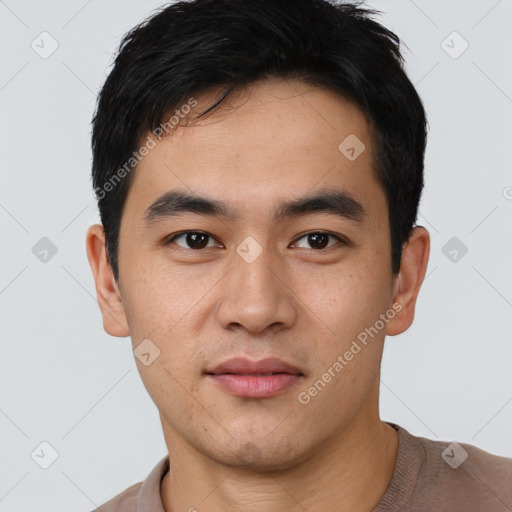 Neutral asian young-adult male with short  black hair and brown eyes