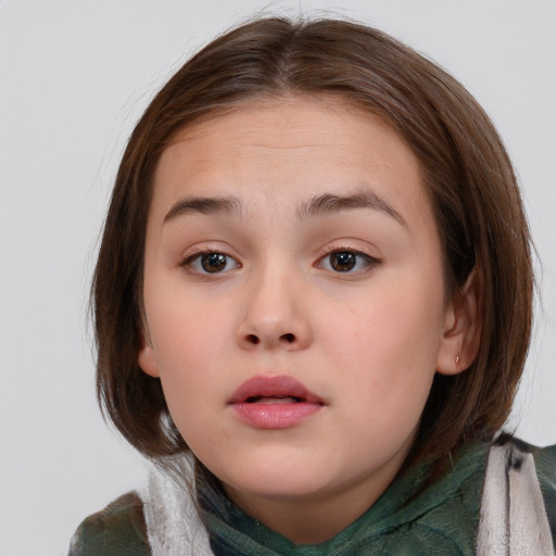 Neutral white child female with medium  brown hair and brown eyes