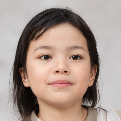 Neutral asian child female with medium  brown hair and brown eyes