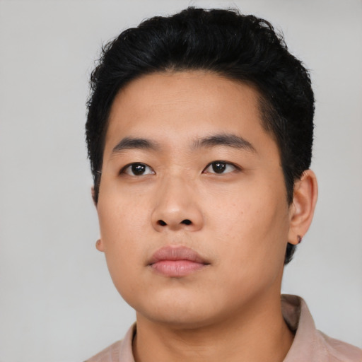 Neutral asian young-adult male with short  black hair and brown eyes