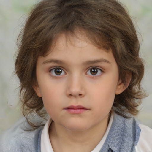 Neutral white child female with medium  brown hair and brown eyes