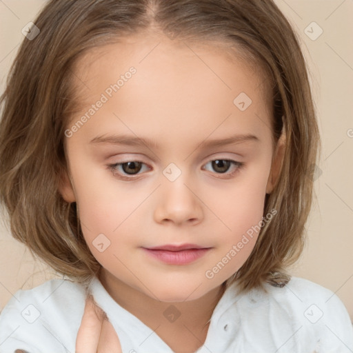 Neutral white child female with medium  brown hair and brown eyes