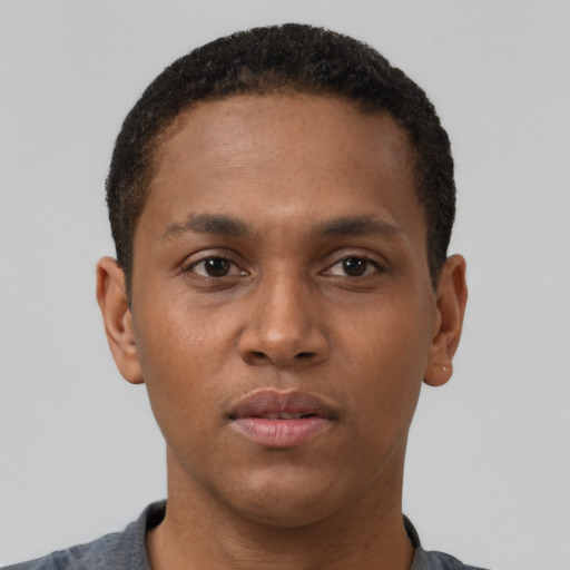 Neutral black young-adult male with short  brown hair and brown eyes
