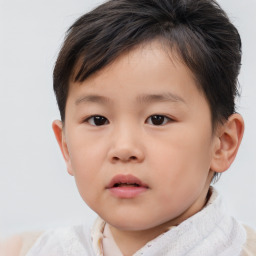 Neutral asian child male with short  brown hair and brown eyes