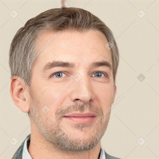 Neutral white adult male with short  brown hair and brown eyes