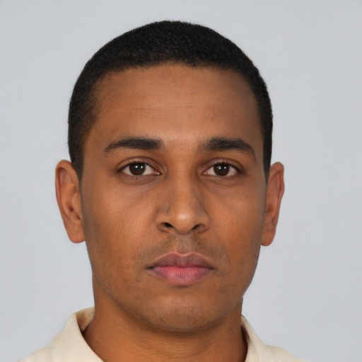 Neutral black young-adult male with short  brown hair and brown eyes
