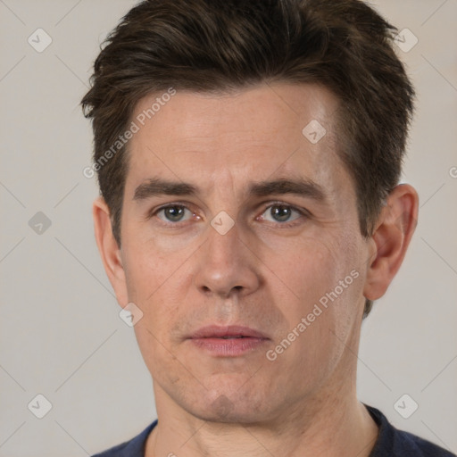 Neutral white adult male with short  brown hair and brown eyes