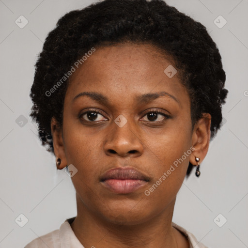 Neutral black young-adult female with short  brown hair and brown eyes