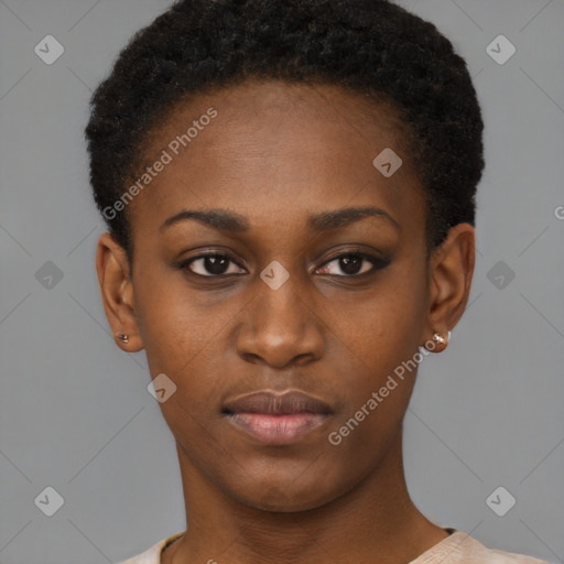 Neutral black young-adult female with short  brown hair and brown eyes