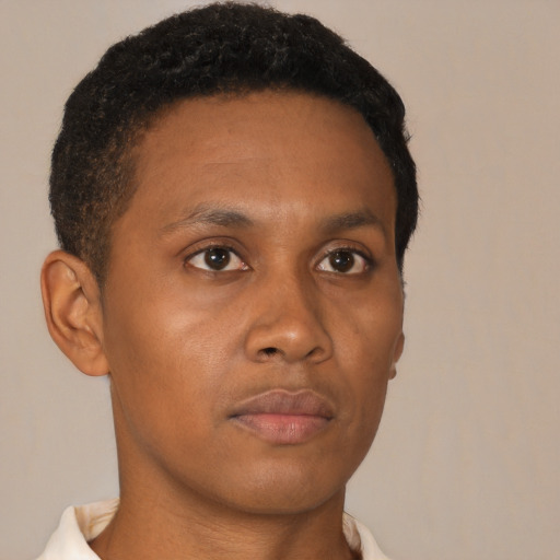 Neutral black young-adult male with short  brown hair and brown eyes