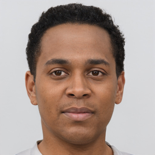 Neutral black young-adult male with short  brown hair and brown eyes