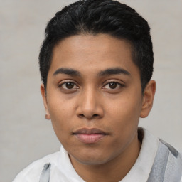 Neutral asian young-adult male with short  black hair and brown eyes