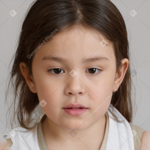 Neutral white child female with medium  brown hair and brown eyes