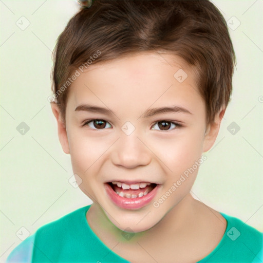 Joyful white child male with short  brown hair and brown eyes