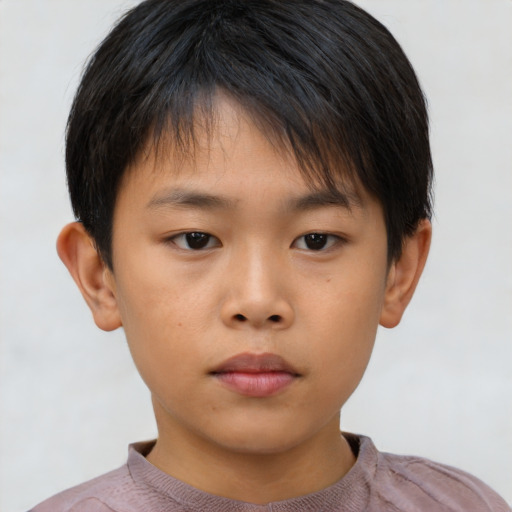 Neutral asian child male with short  brown hair and brown eyes