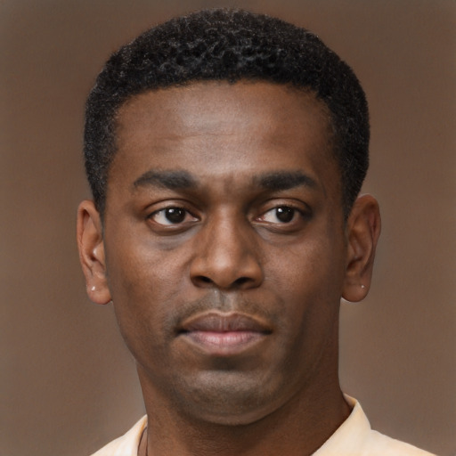 Neutral black young-adult male with short  brown hair and brown eyes