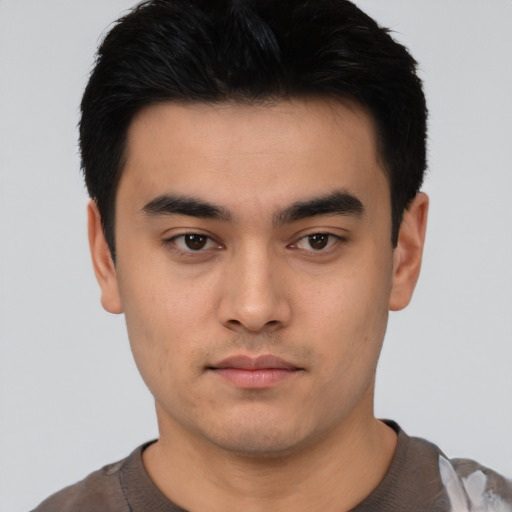 Neutral asian young-adult male with short  black hair and brown eyes