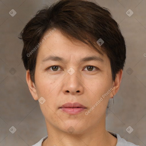 Neutral white adult male with short  brown hair and brown eyes