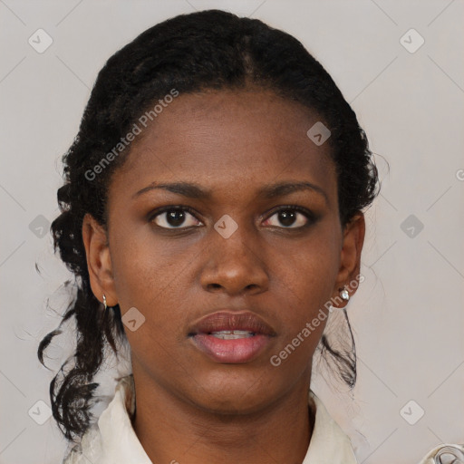 Neutral black young-adult female with short  brown hair and brown eyes