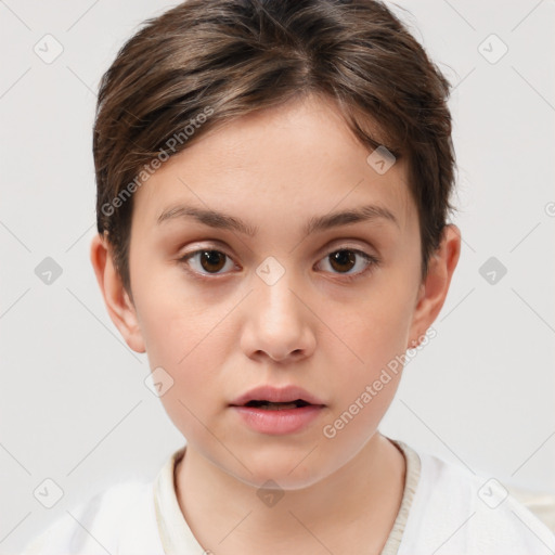 Neutral white child female with short  brown hair and brown eyes