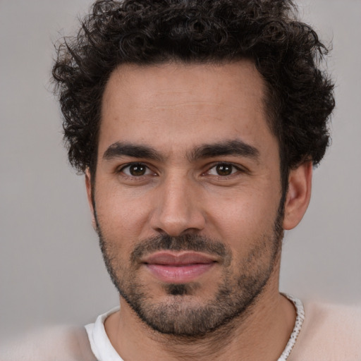 Neutral white young-adult male with short  black hair and brown eyes