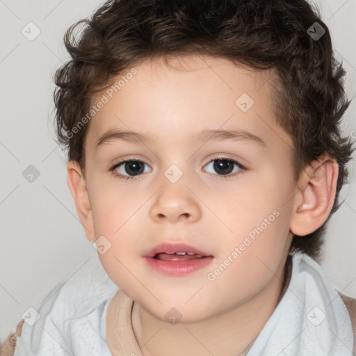 Joyful white child male with short  brown hair and brown eyes