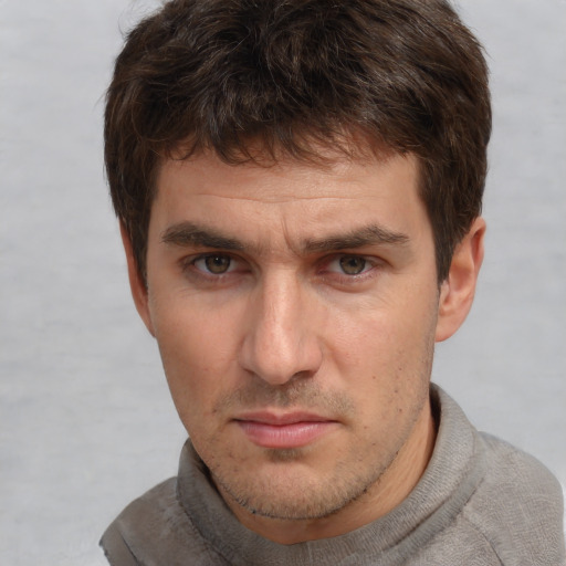 Neutral white adult male with short  brown hair and brown eyes