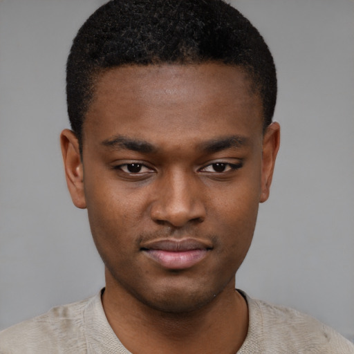 Neutral black young-adult male with short  brown hair and brown eyes