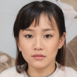 Neutral asian young-adult female with medium  brown hair and brown eyes