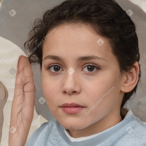 Neutral white young-adult female with short  brown hair and brown eyes