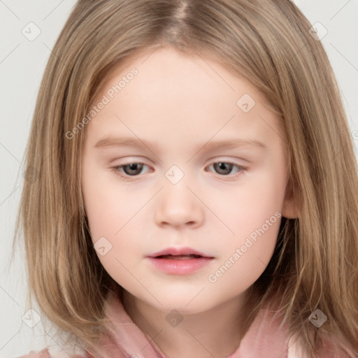 Neutral white child female with medium  brown hair and brown eyes