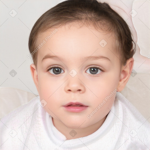 Neutral white child female with short  brown hair and brown eyes