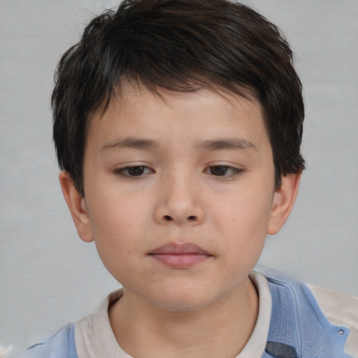 Neutral asian child male with short  brown hair and brown eyes