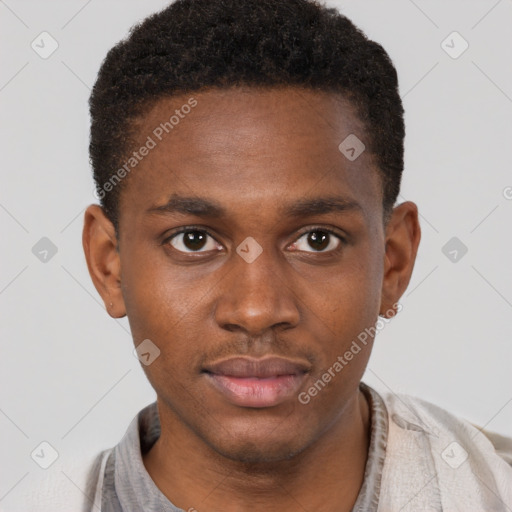 Neutral black young-adult male with short  brown hair and brown eyes