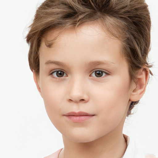 Neutral white child female with short  brown hair and brown eyes