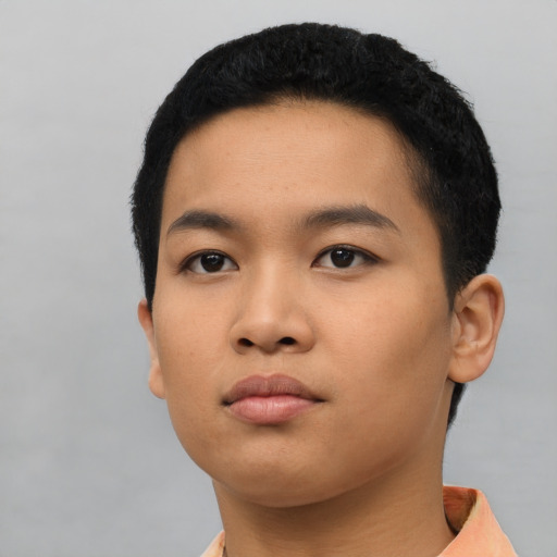 Neutral asian young-adult female with short  black hair and brown eyes
