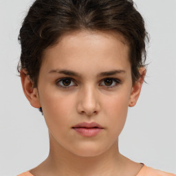 Neutral white young-adult female with short  brown hair and brown eyes